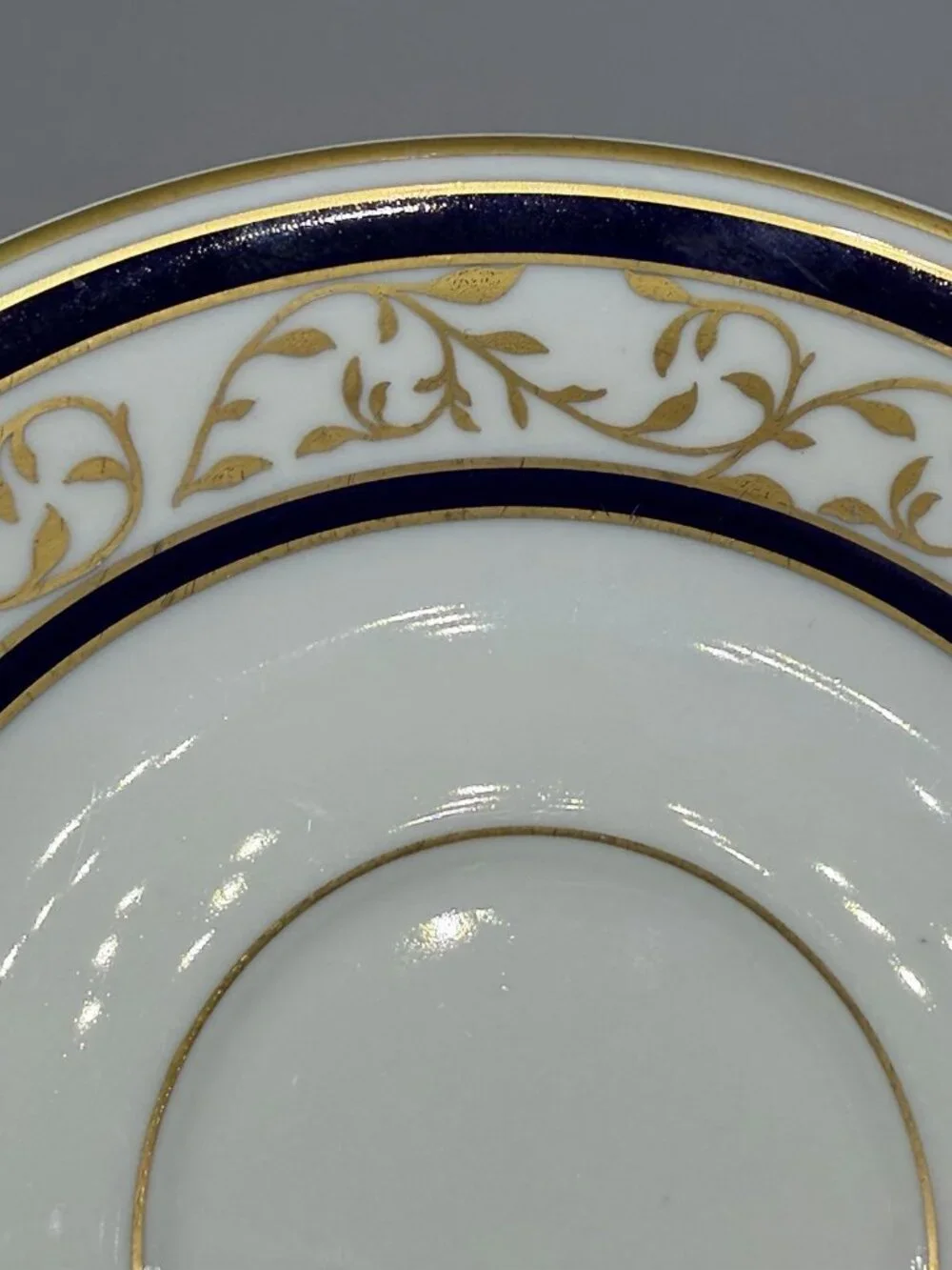 Vintage German Reichenbach Cobalt 24k Gold Leaf & Vine Overlay Teacup Saucer